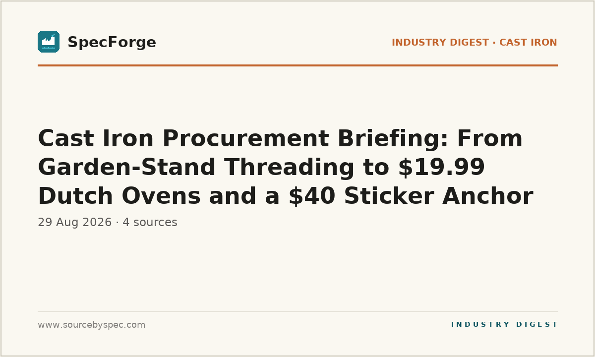 Cast Iron Procurement Briefing: From Garden-Stand Threading to $19.99 Dutch Ovens and a $40 Sticker Anchor