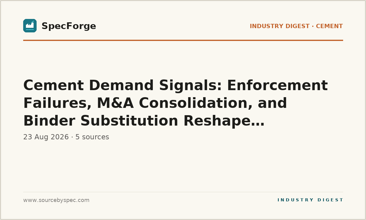 Cement Demand Signals: Enforcement Failures, M&A Consolidation, and Binder Substitution Reshape Procurement