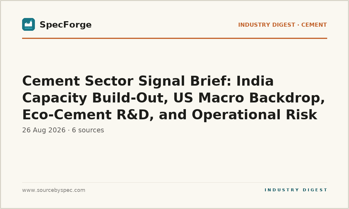 Cement Sector Signal Brief: India Capacity Build-Out, US Macro Backdrop, Eco-Cement R&D, and Operational Risk