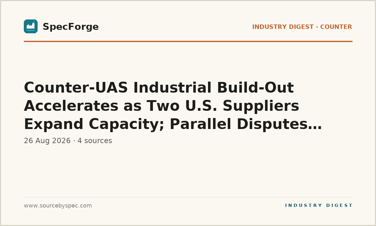 Counter-UAS Industrial Build-Out Accelerates as Two U.S. Suppliers Expand Capacity; Parallel Disputes Show Counterparty Risk in Goods and Labor Markets