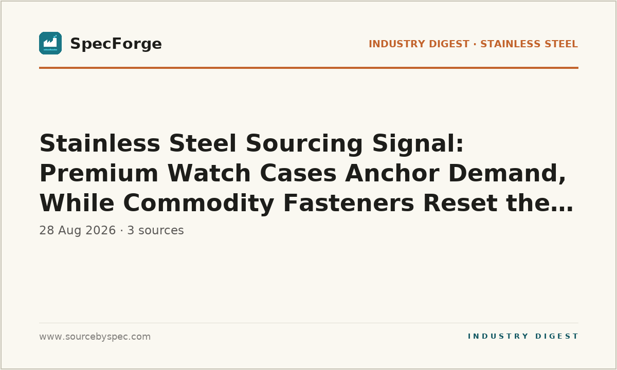 Stainless Steel Sourcing Signal: Premium Watch Cases Anchor Demand, While Commodity Fasteners Reset the Floor