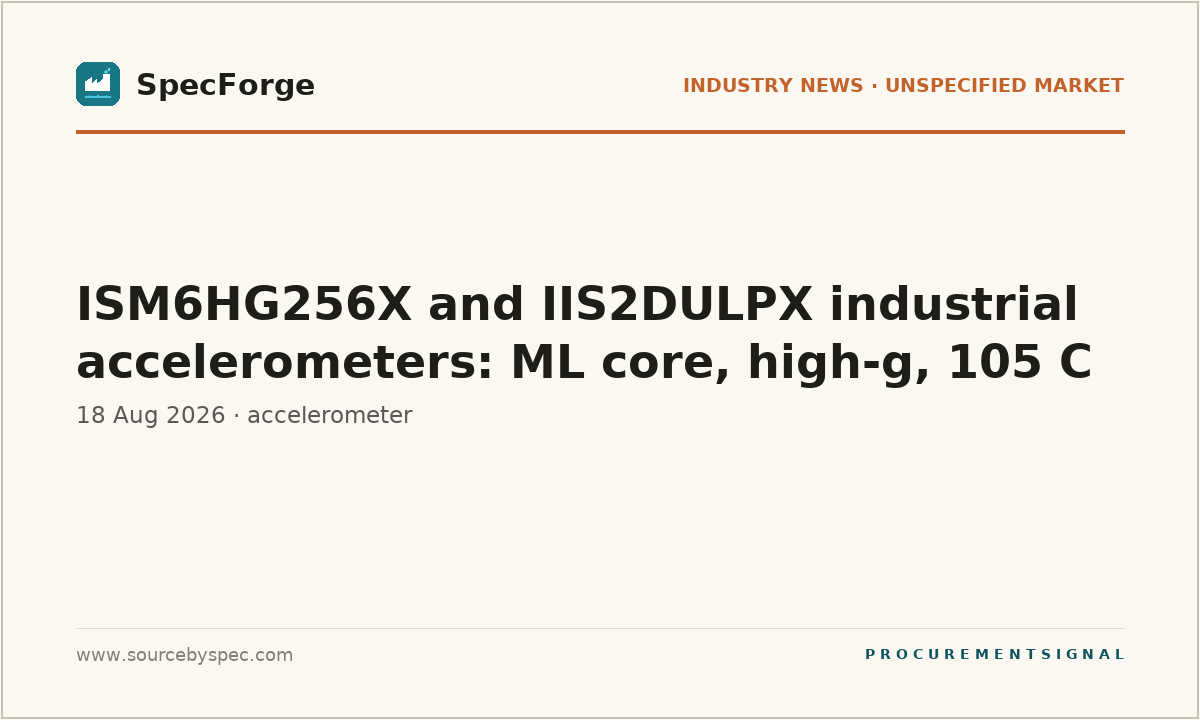 ISM6HG256X and IIS2DULPX industrial accelerometers: ML core, high-g, 105 C