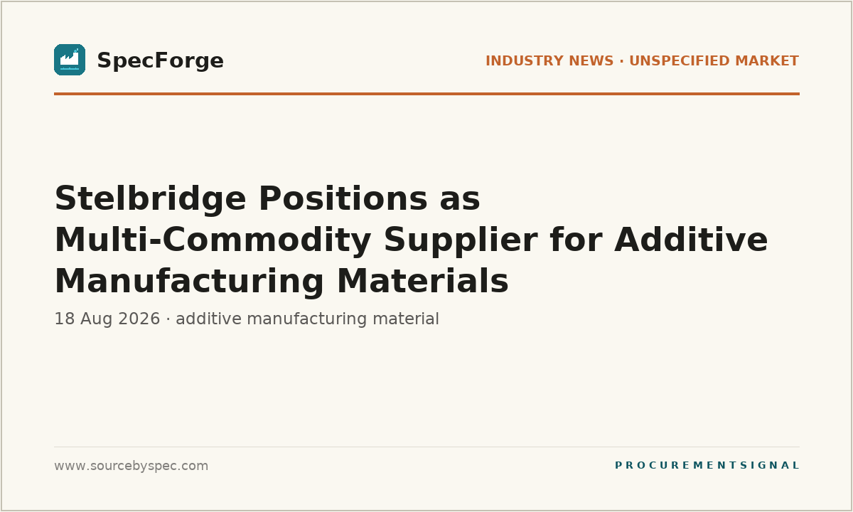 Stelbridge Positions as Multi-Commodity Supplier for Additive Manufacturing Materials