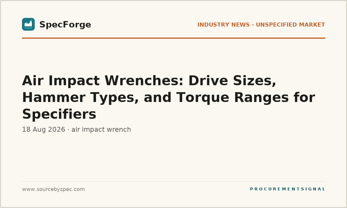 Air Impact Wrenches: Drive Sizes, Hammer Types, and Torque Ranges for Specifiers