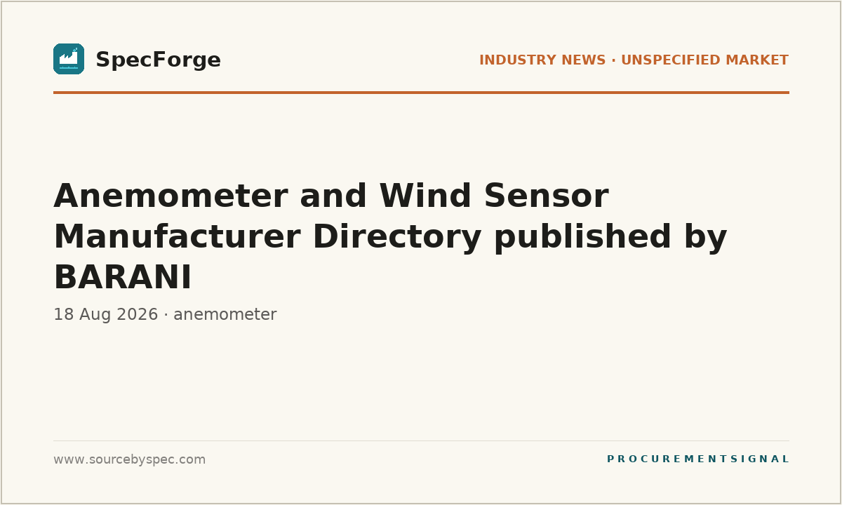Anemometer and Wind Sensor Manufacturer Directory published by BARANI