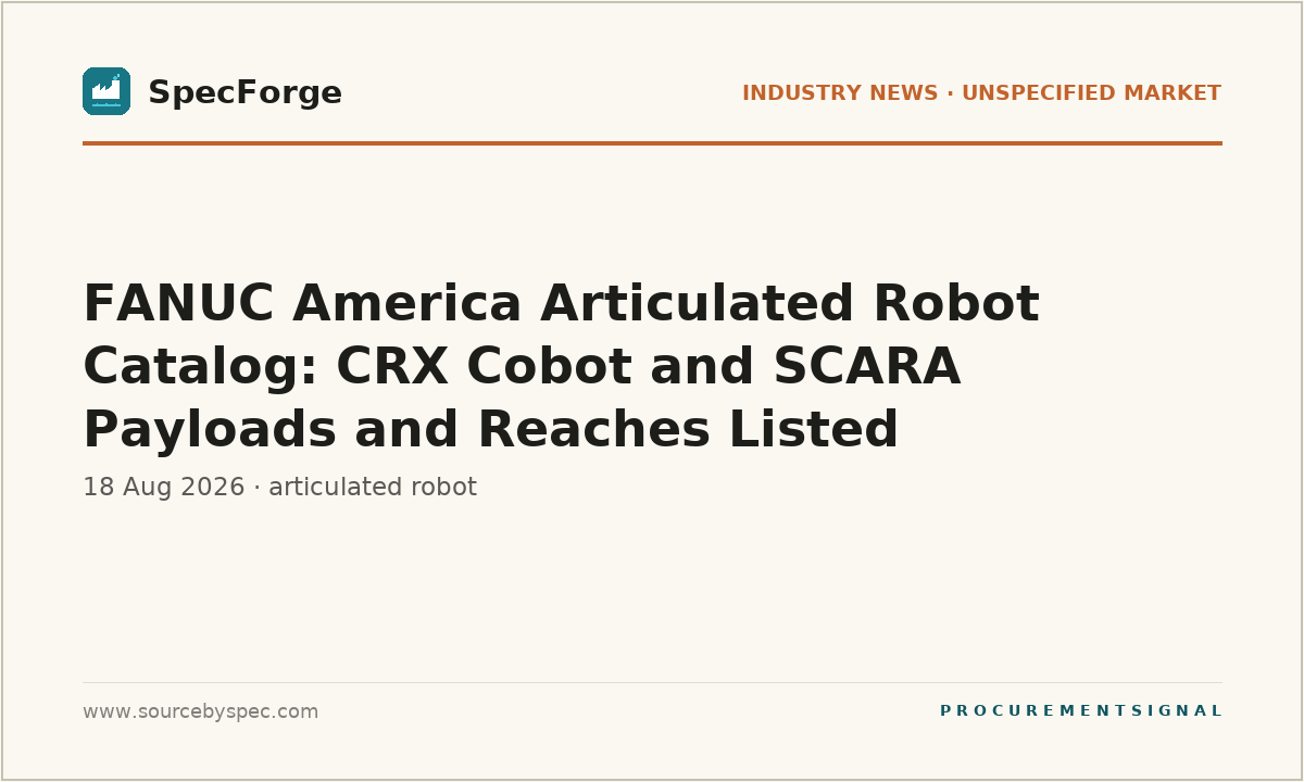 FANUC America Articulated Robot Catalog: CRX Cobot and SCARA Payloads and Reaches Listed