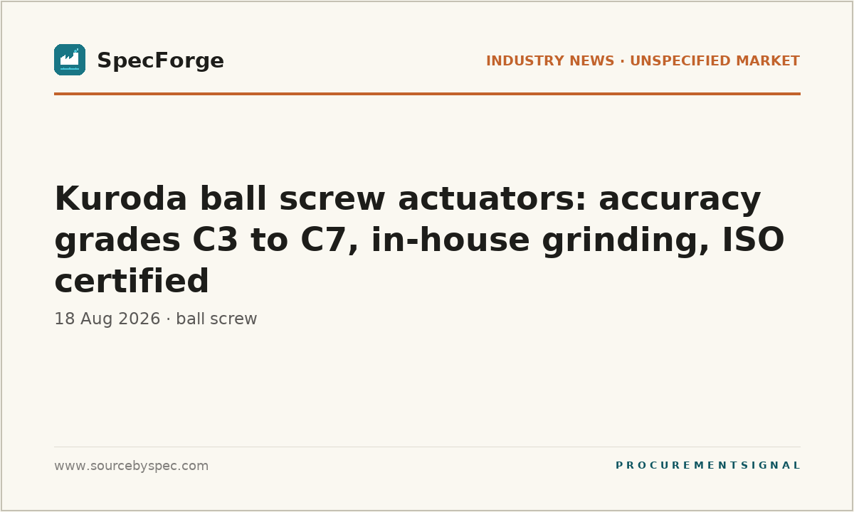 Kuroda ball screw actuators: accuracy grades C3 to C7, in-house grinding, ISO certified