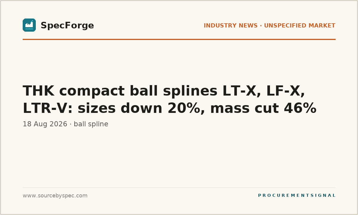 THK compact ball splines LT-X, LF-X, LTR-V: sizes down 20%, mass cut 46%