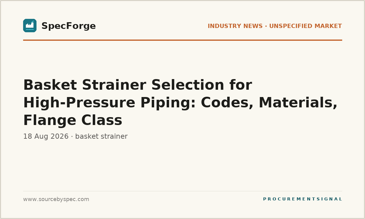 Basket Strainer Selection for High-Pressure Piping: Codes, Materials, Flange Class