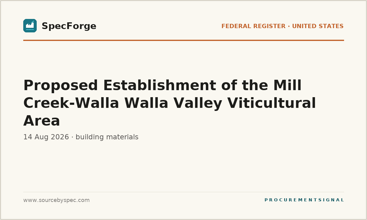 Proposed Establishment of the Mill Creek-Walla Walla Valley Viticultural Area