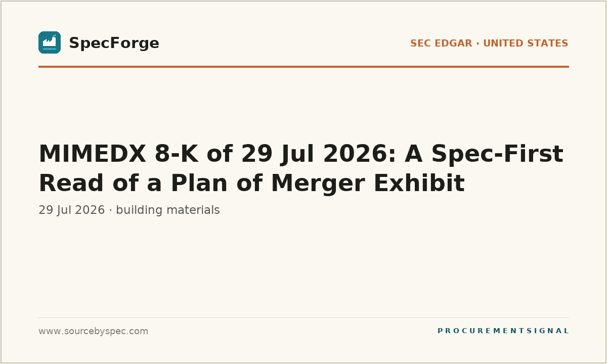 MIMEDX 8-K of 29 Jul 2026: A Spec-First Read of a Plan of Merger Exhibit