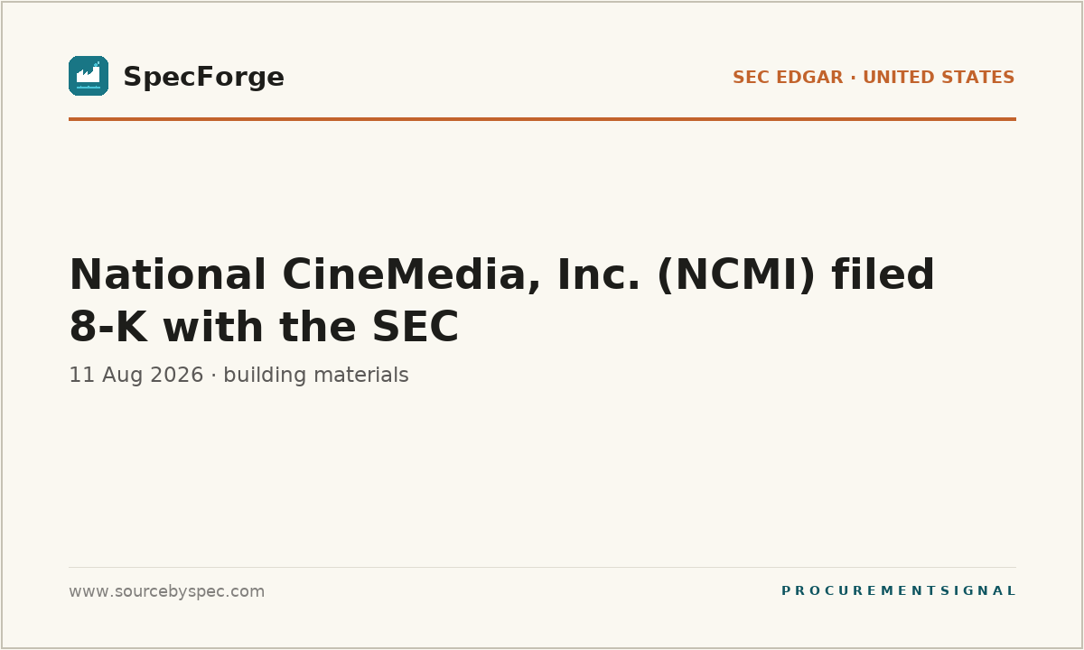 National CineMedia, Inc. (NCMI) filed 8-K with the SEC