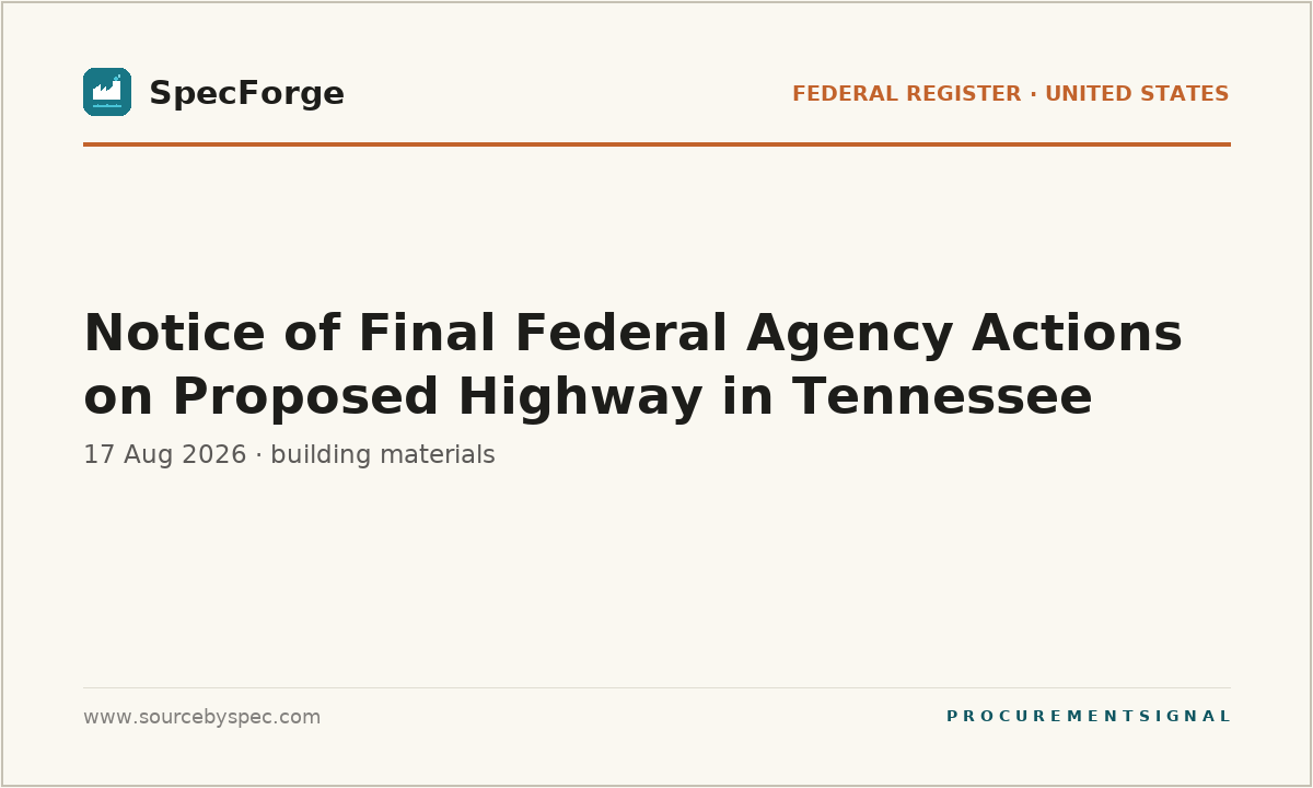 Notice of Final Federal Agency Actions on Proposed Highway in Tennessee