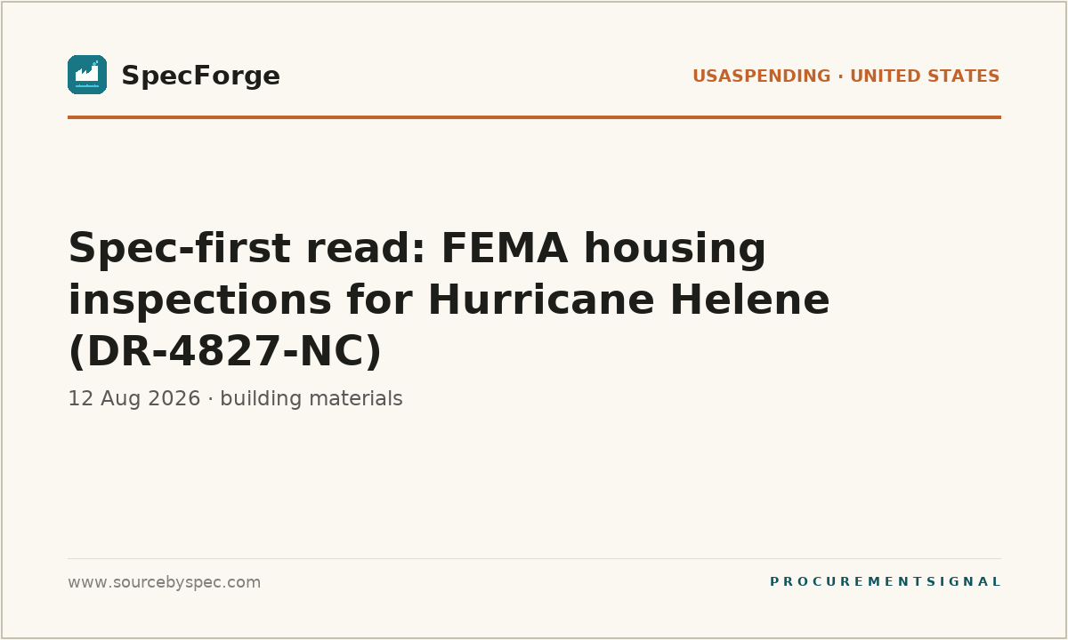 Spec-first read: FEMA housing inspections for Hurricane Helene (DR-4827-NC)
