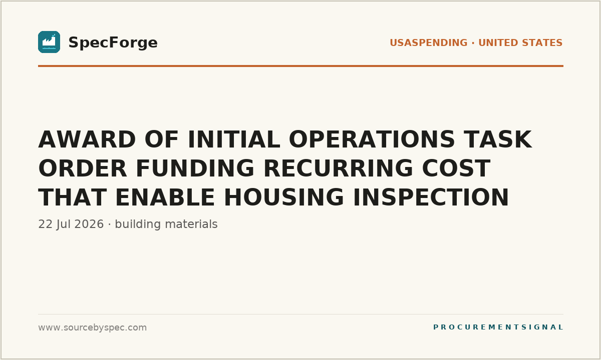 AWARD OF INITIAL OPERATIONS TASK ORDER FUNDING RECURRING COST THAT ENABLE HOUSING INSPECTION SERVICES.