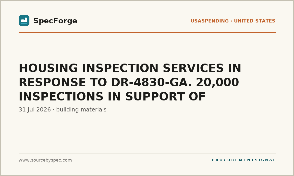 HOUSING INSPECTION SERVICES IN RESPONSE TO DR-4830-GA. 20,000 INSPECTIONS IN SUPPORT OF PRESIDENTIALLY DECLARED DISASTER IN THE STATE OF GEORGIA AS A RESULT OF 