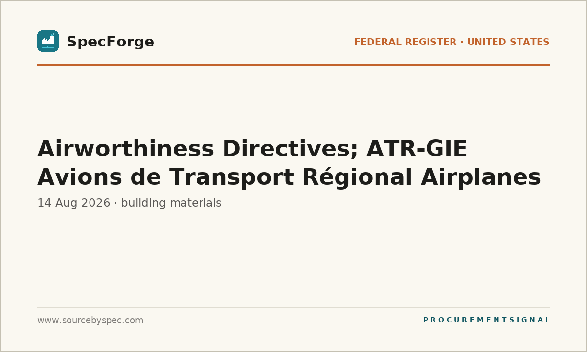Airworthiness Directives; ATR-GIE Avions de Transport Régional Airplanes
