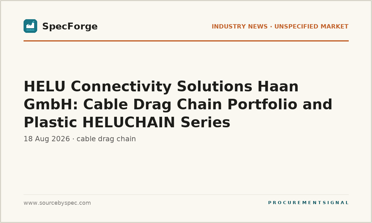 HELU Connectivity Solutions Haan GmbH: Cable Drag Chain Portfolio and Plastic HELUCHAIN Series