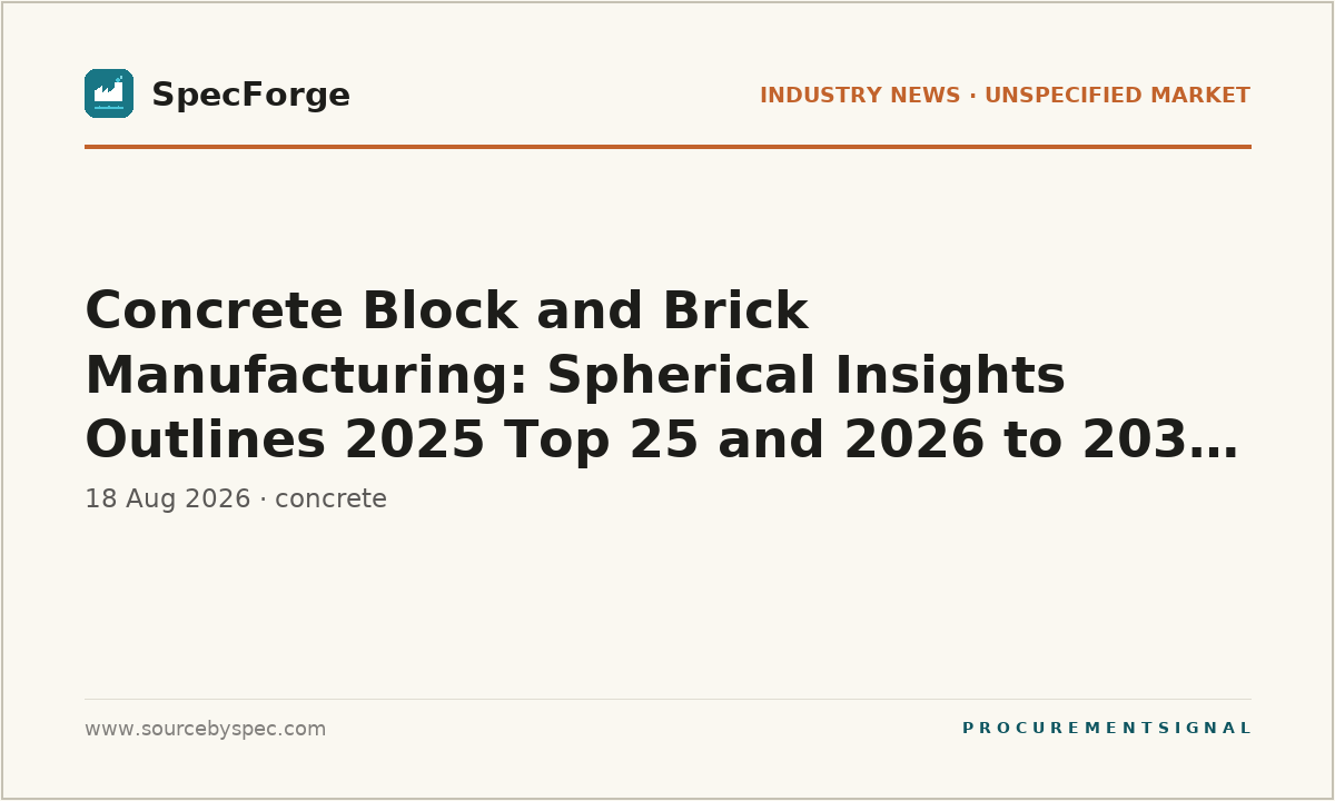 Concrete Block and Brick Manufacturing: Spherical Insights Outlines 2025 Top 25 and 2026 to 2035 Forecast