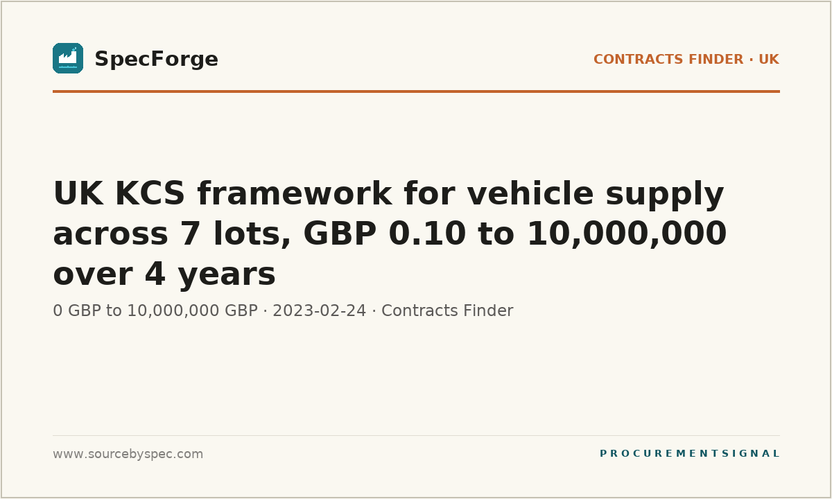 UK KCS framework for vehicle supply across 7 lots, GBP 0.10 to 10,000,000 over 4 years