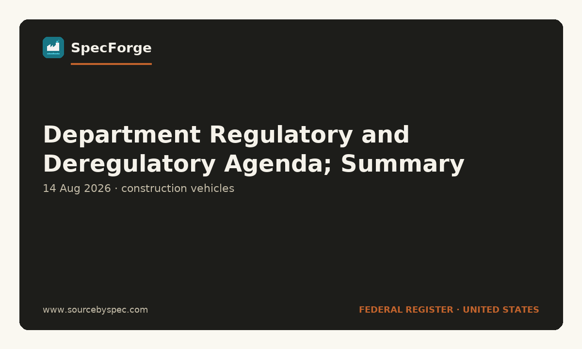 Department Regulatory and Deregulatory Agenda; Summary