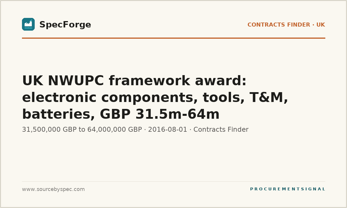UK NWUPC framework award: electronic components, tools, T&M, batteries, GBP 31.5m-64m