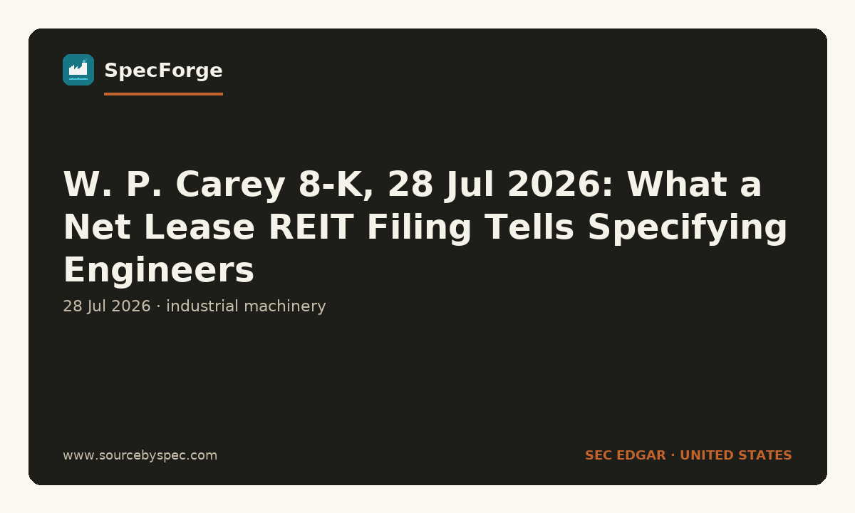 W. P. Carey 8-K, 28 Jul 2026: What a Net Lease REIT Filing Tells Specifying Engineers