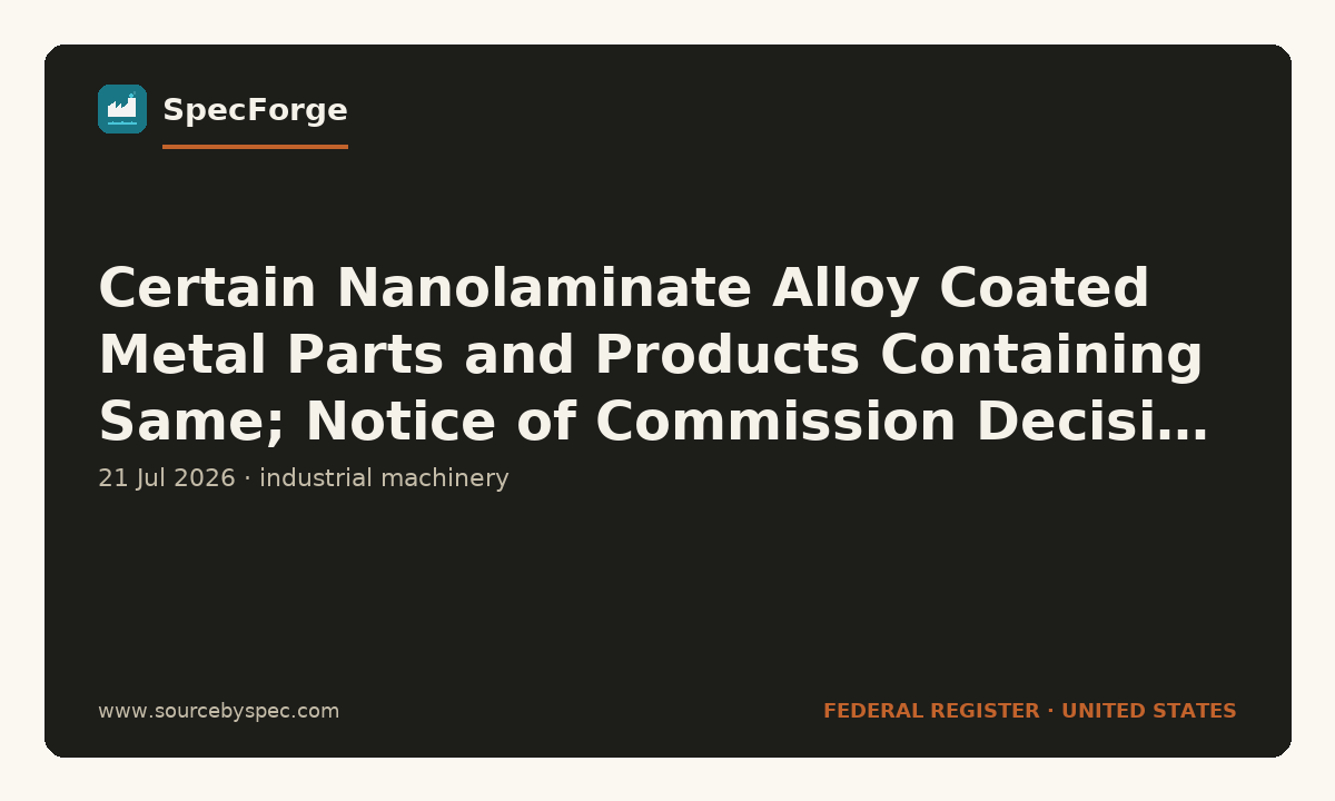 Certain Nanolaminate Alloy Coated Metal Parts and Products Containing Same; Notice of Commission Decision To Review, and, on Review, To Affirm a Final Initial D