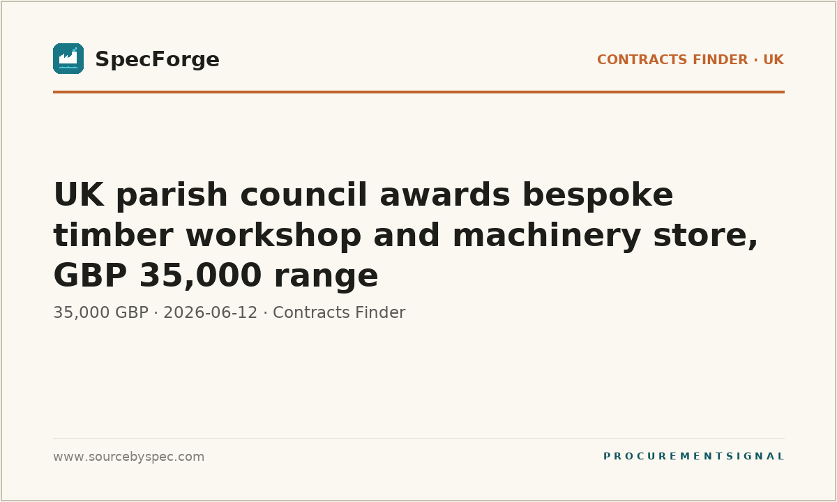 UK parish council awards bespoke timber workshop and machinery store, GBP 35,000 range