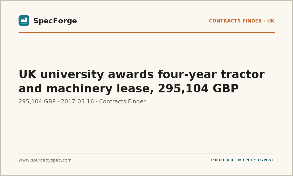 UK university awards four-year tractor and machinery lease, 295,104 GBP