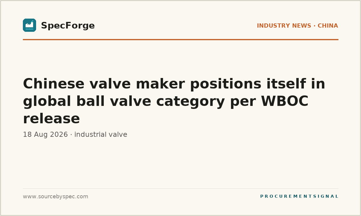 Chinese valve maker positions itself in global ball valve category per WBOC release