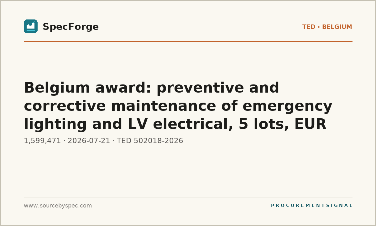 Belgium award: preventive and corrective maintenance of emergency lighting and LV electrical, 5 lots, EUR 1.60m