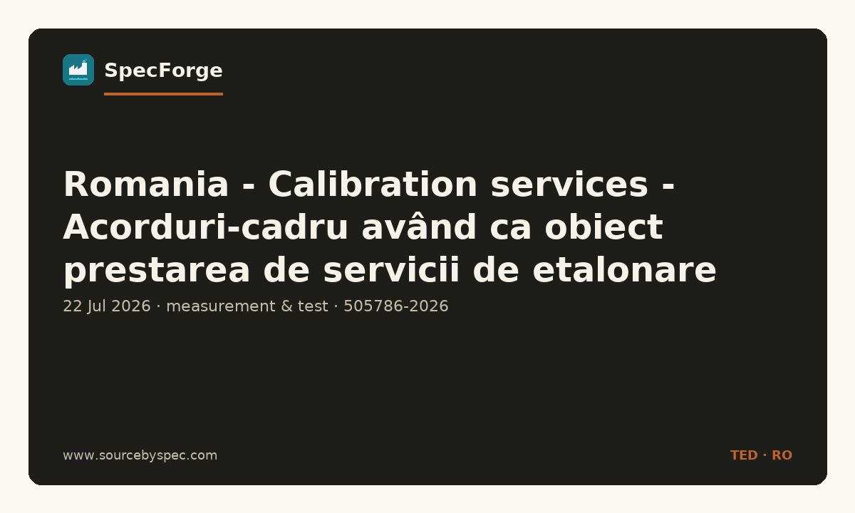 Romania - Calibration services - Acorduri-cadru având ca obiect prestarea de servicii de etalonare (calibrare) și reparatie pentru echipamentele de măsură și co