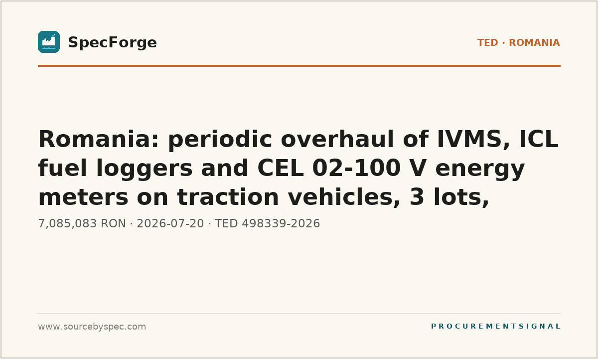 Romania: periodic overhaul of IVMS, ICL fuel loggers and CEL 02-100 V energy meters on traction vehicles, 3 lots, 7.09m RON