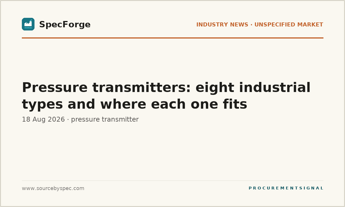 Pressure transmitters: eight industrial types and where each one fits