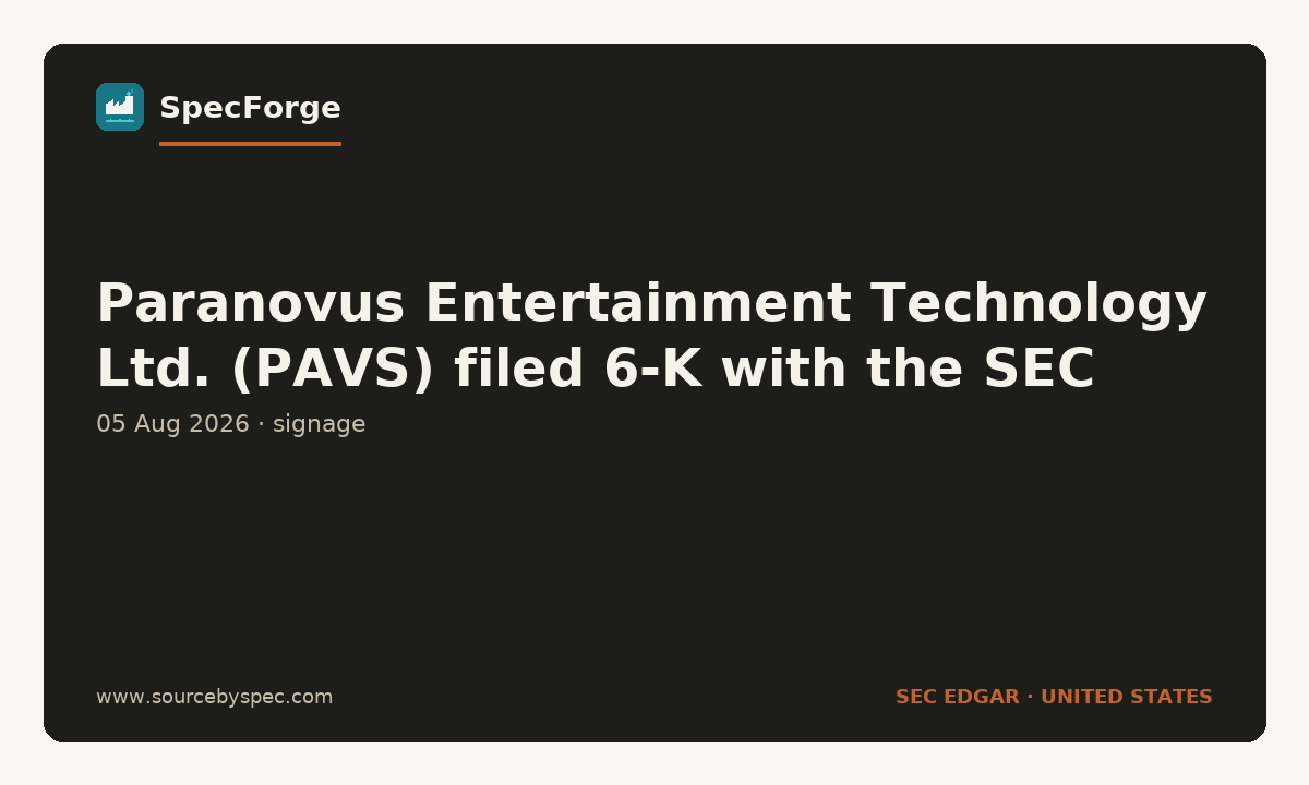 Paranovus Entertainment Technology Ltd. (PAVS) filed 6-K with the SEC