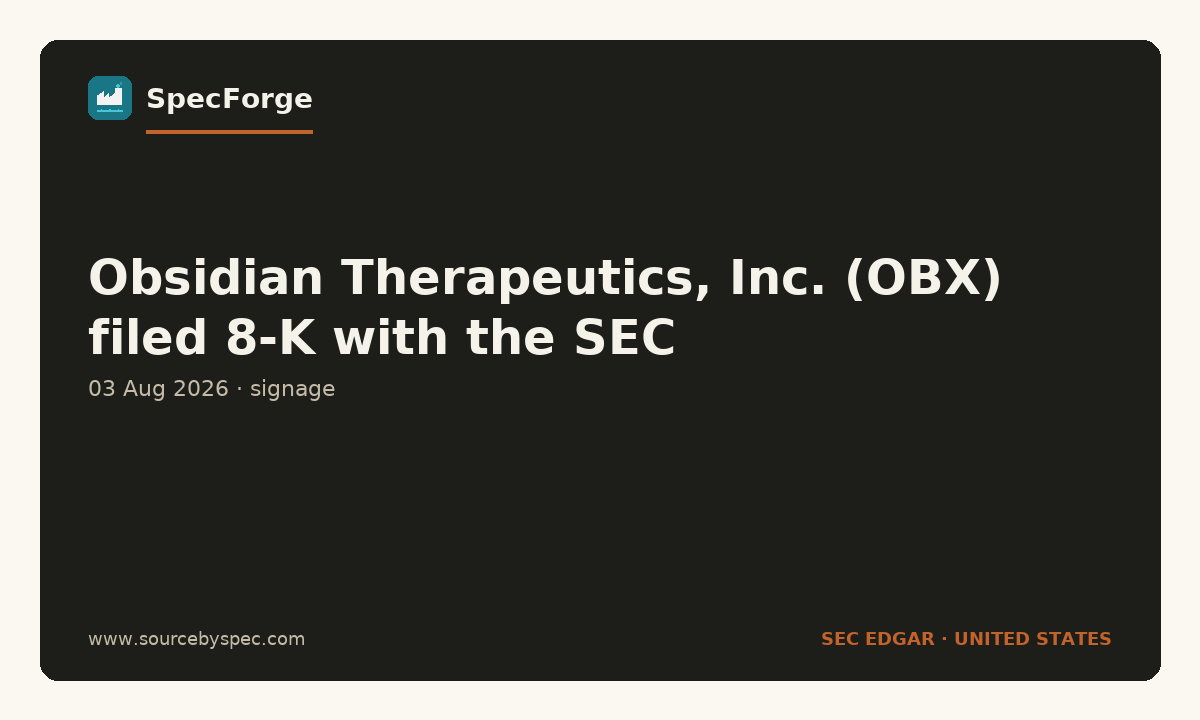 Obsidian Therapeutics, Inc. (OBX) filed 8-K with the SEC
