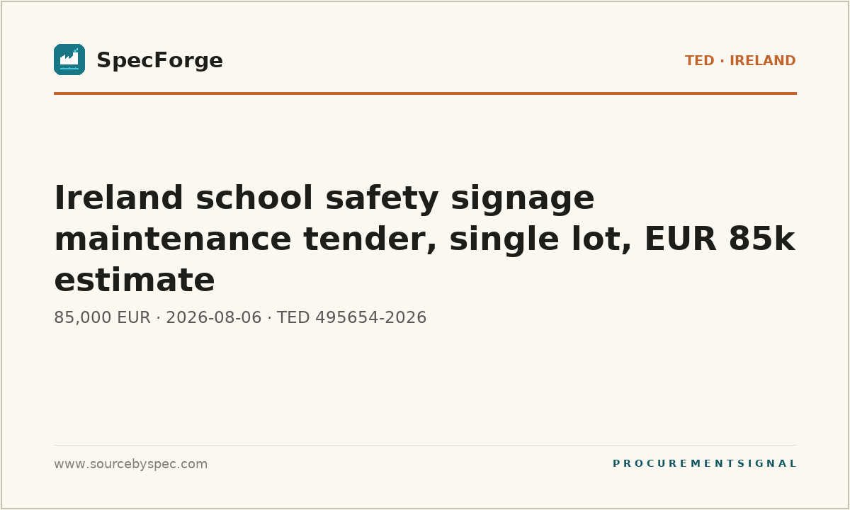 Ireland school safety signage maintenance tender, single lot, EUR 85k estimate