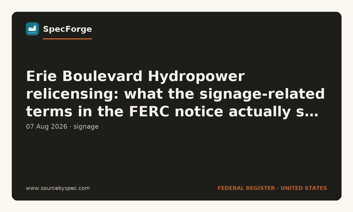 Erie Boulevard Hydropower relicensing: what the signage-related terms in the FERC notice actually say