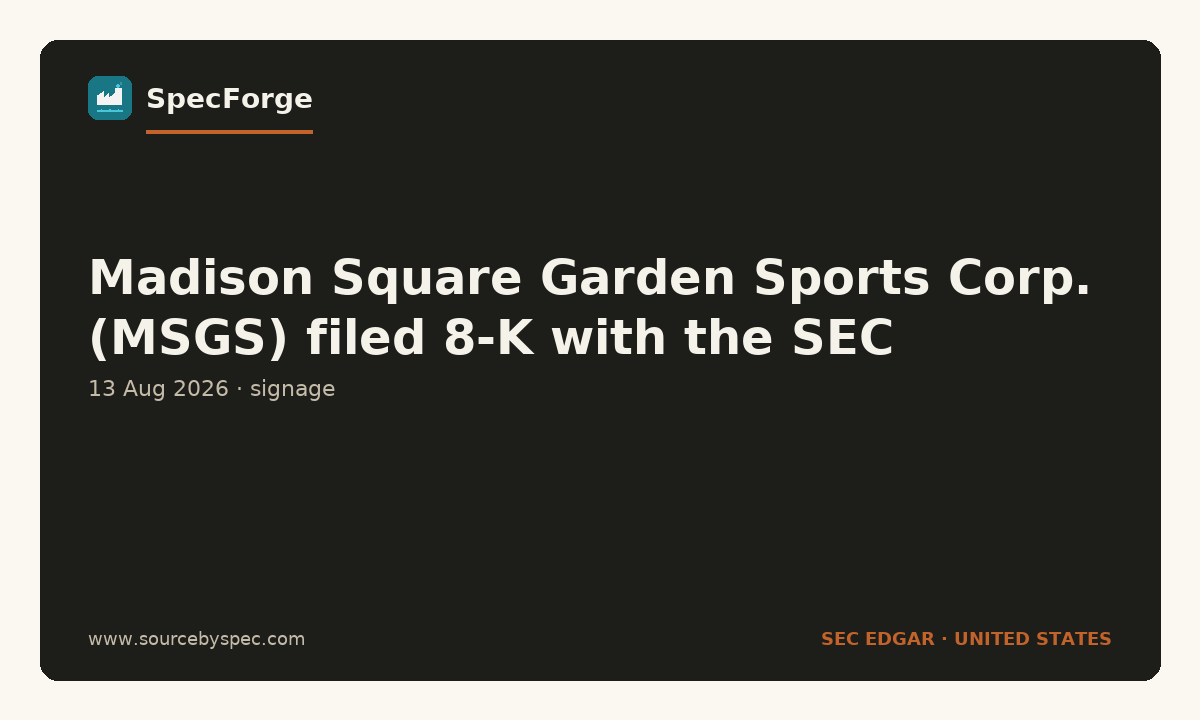 Madison Square Garden Sports Corp. (MSGS) filed 8-K with the SEC