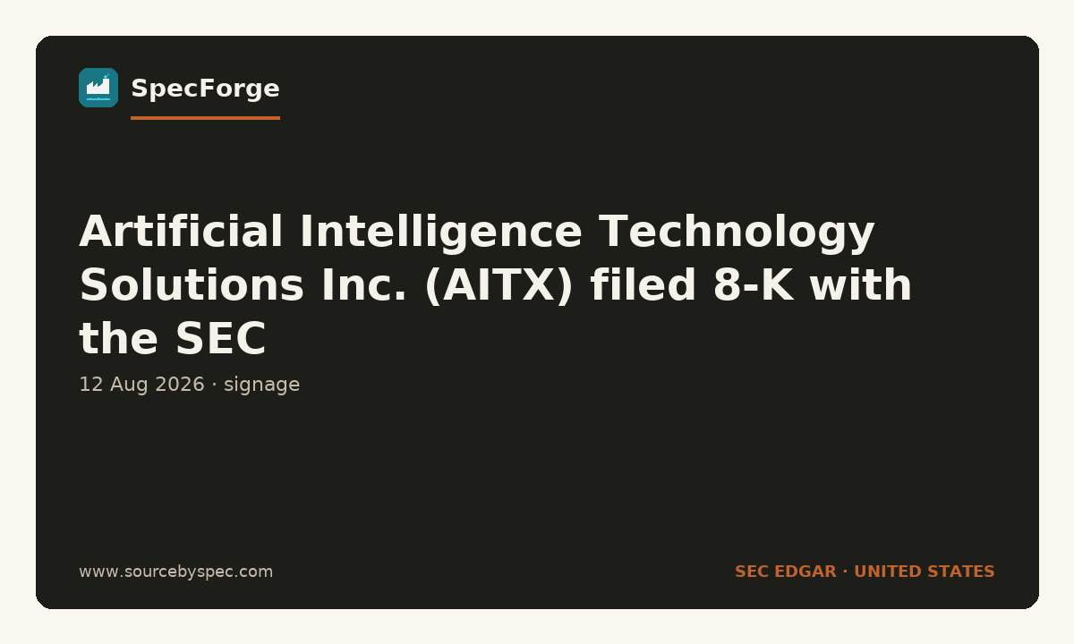 Artificial Intelligence Technology Solutions Inc. (AITX) filed 8-K with the SEC