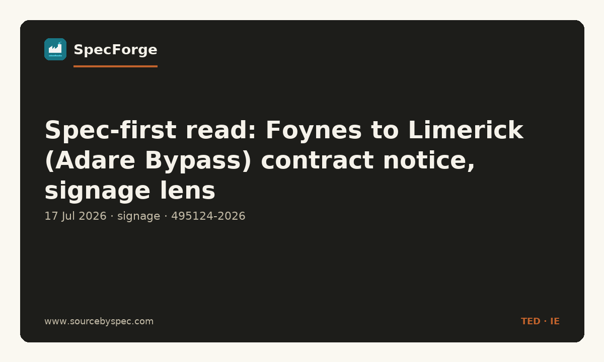 Spec-first read: Foynes to Limerick (Adare Bypass) contract notice, signage lens