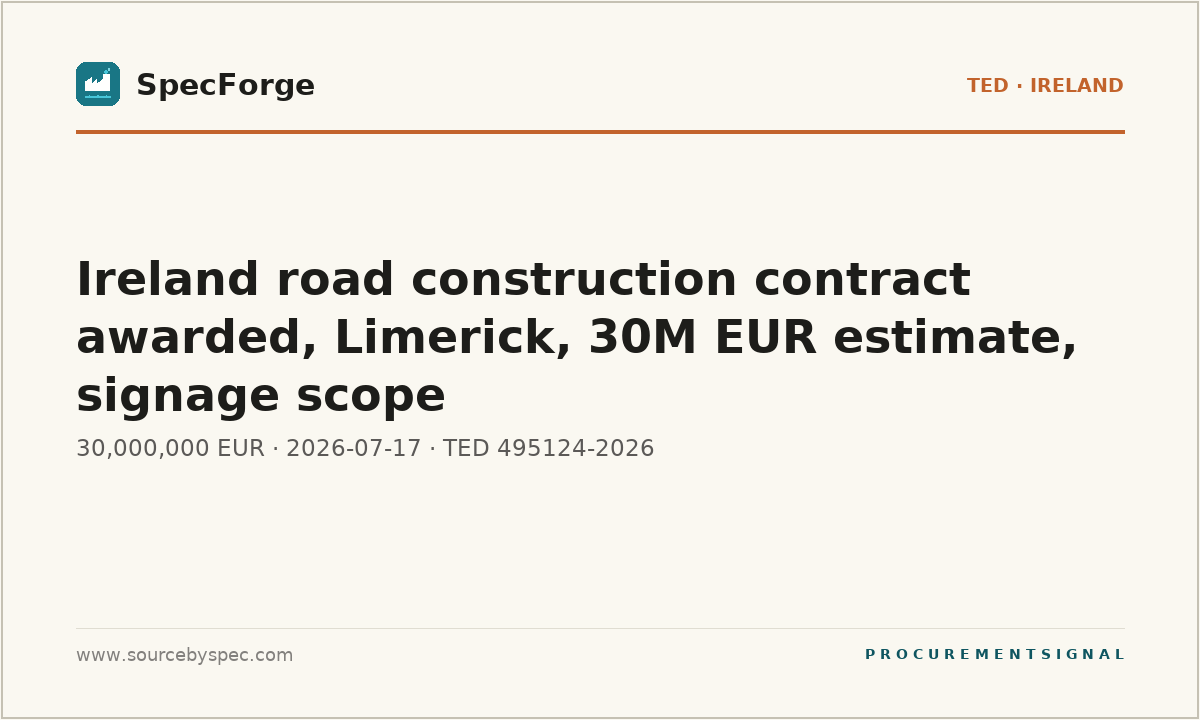 Ireland road construction contract awarded, Limerick, 30M EUR estimate, signage scope