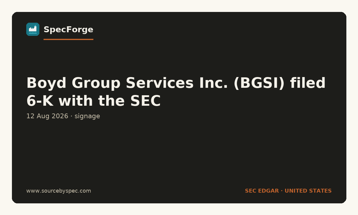 Boyd Group Services Inc. (BGSI) filed 6-K with the SEC