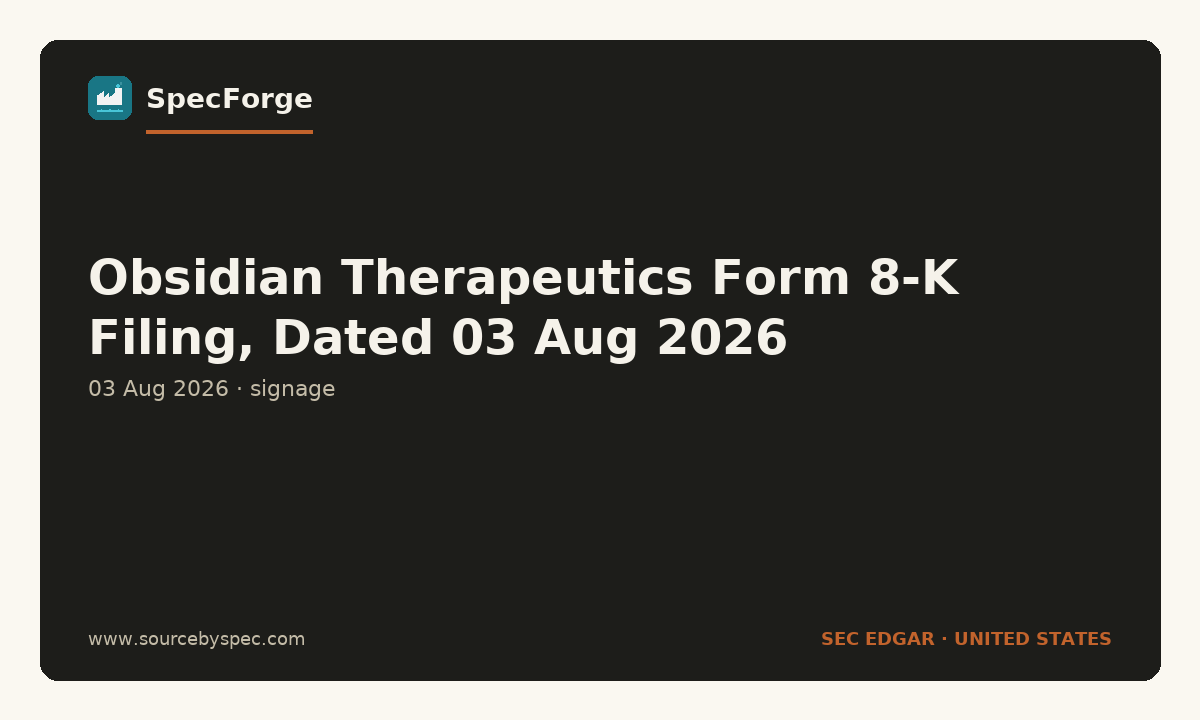 Obsidian Therapeutics Form 8-K Filing, Dated 03 Aug 2026