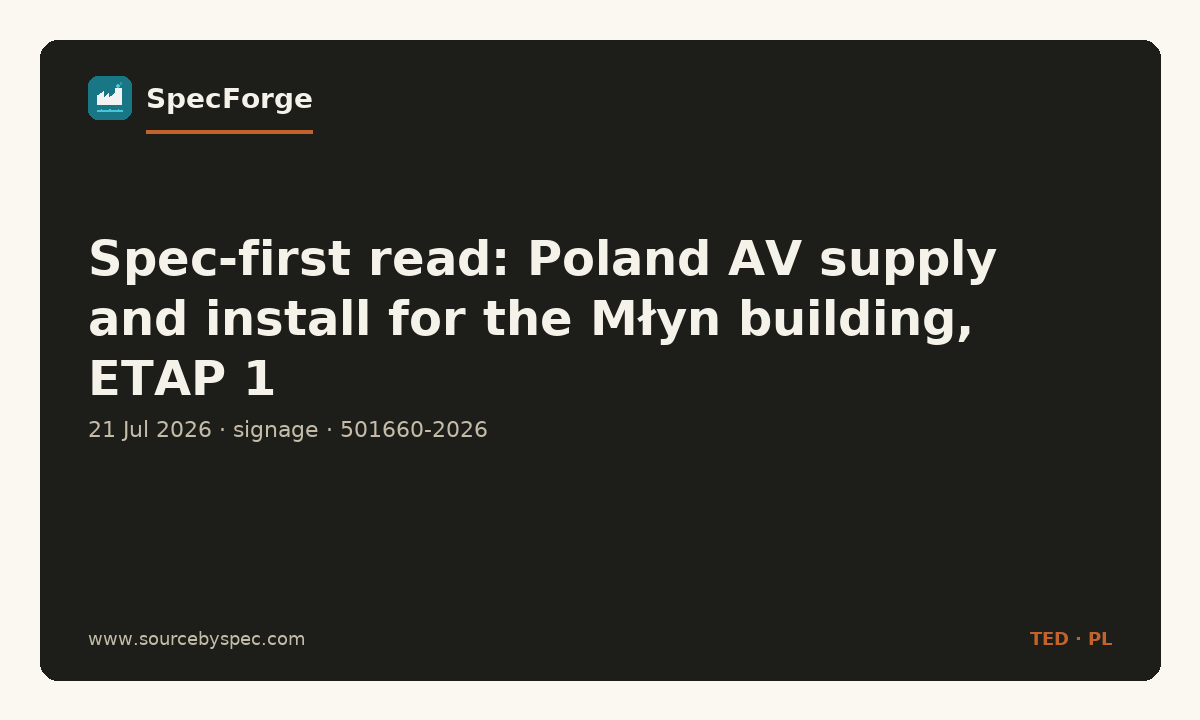 Spec-first read: Poland AV supply and install for the Młyn building, ETAP 1