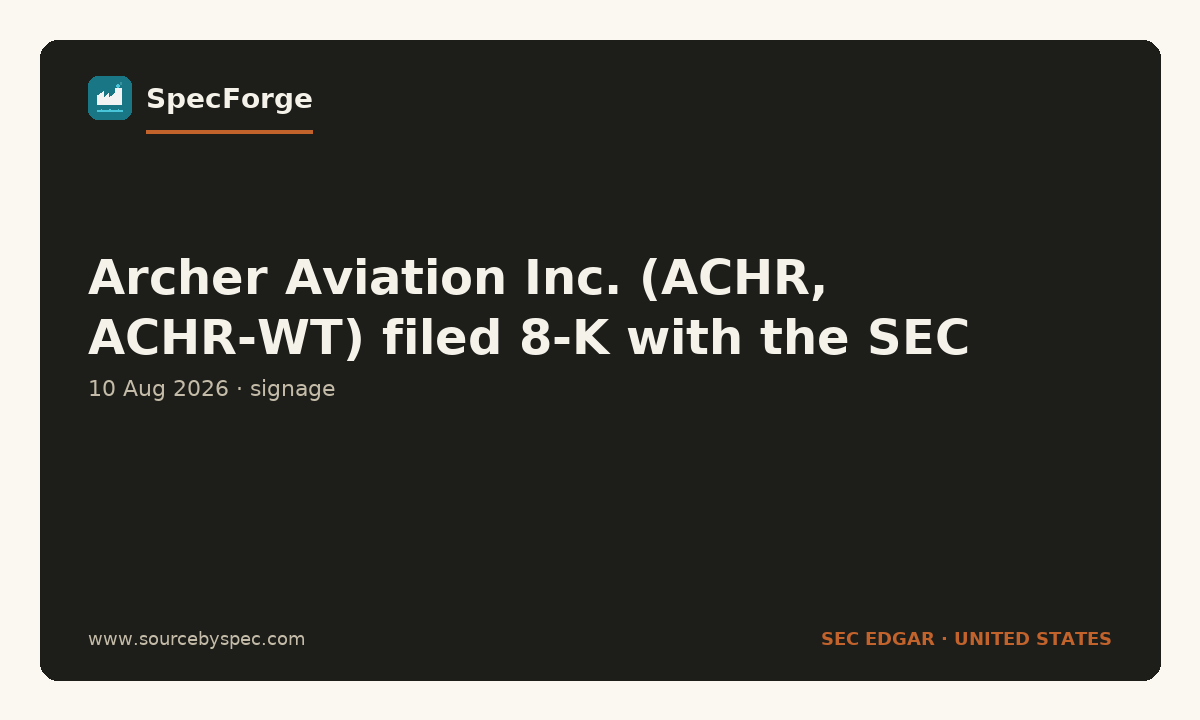 Archer Aviation Inc. (ACHR, ACHR-WT) filed 8-K with the SEC