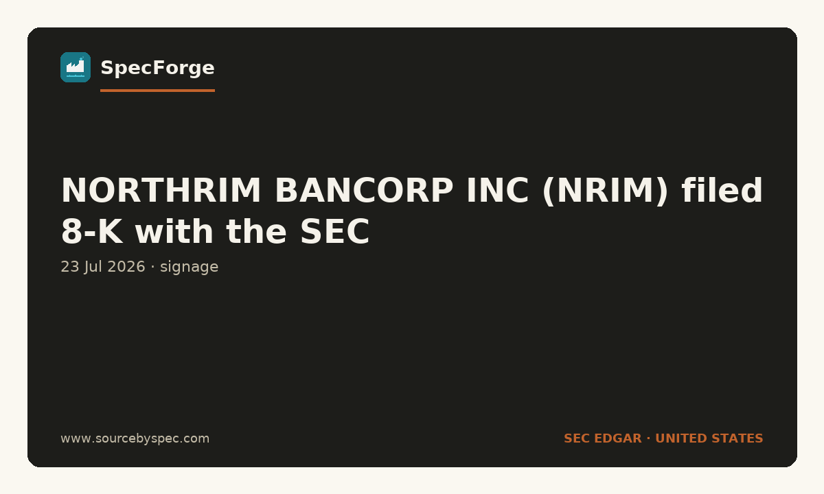 NORTHRIM BANCORP INC (NRIM) filed 8-K with the SEC