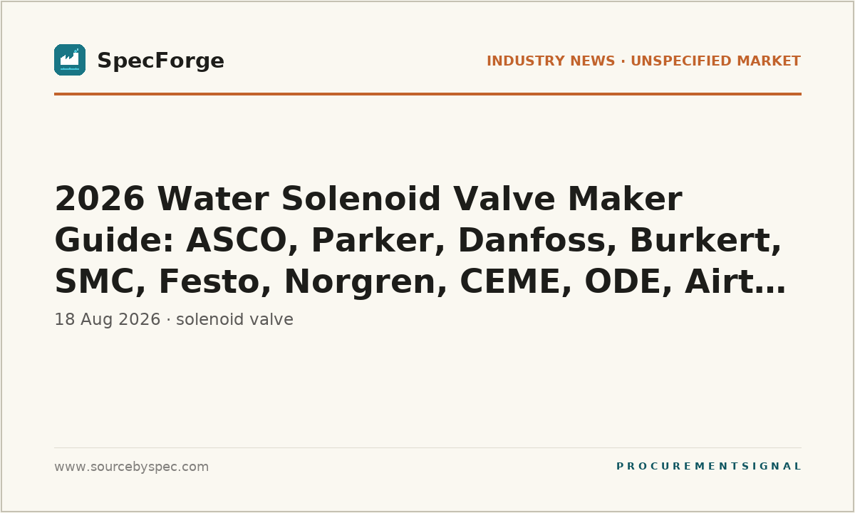 2026 Water Solenoid Valve Maker Guide: ASCO, Parker, Danfoss, Burkert, SMC, Festo, Norgren, CEME, ODE, Airtac