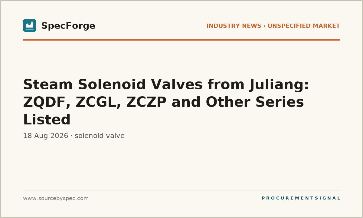 Steam Solenoid Valves from Juliang: ZQDF, ZCGL, ZCZP and Other Series Listed